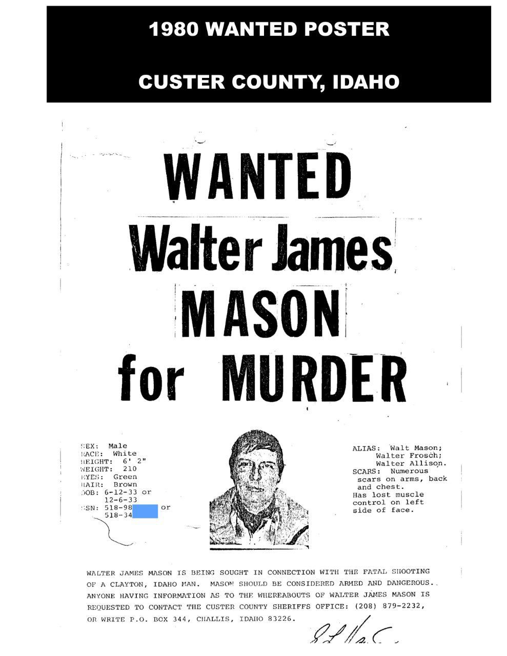 1980 Wanted Poster Walter James Mason